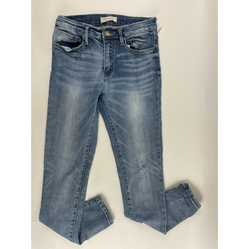 Hellahectik Jeans Women's Size 26 Blue Distressed Denim Mid Rise Straight Leg